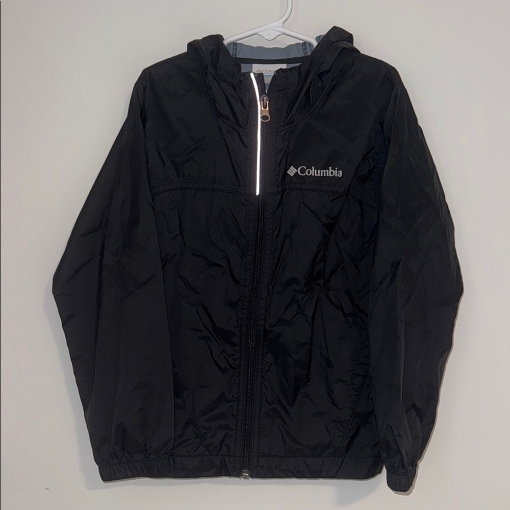 Columbia Black Raincoat with Hood and Full Zipper